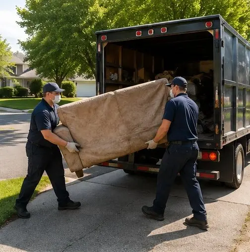Home cleanout crew preparing items for careful removal